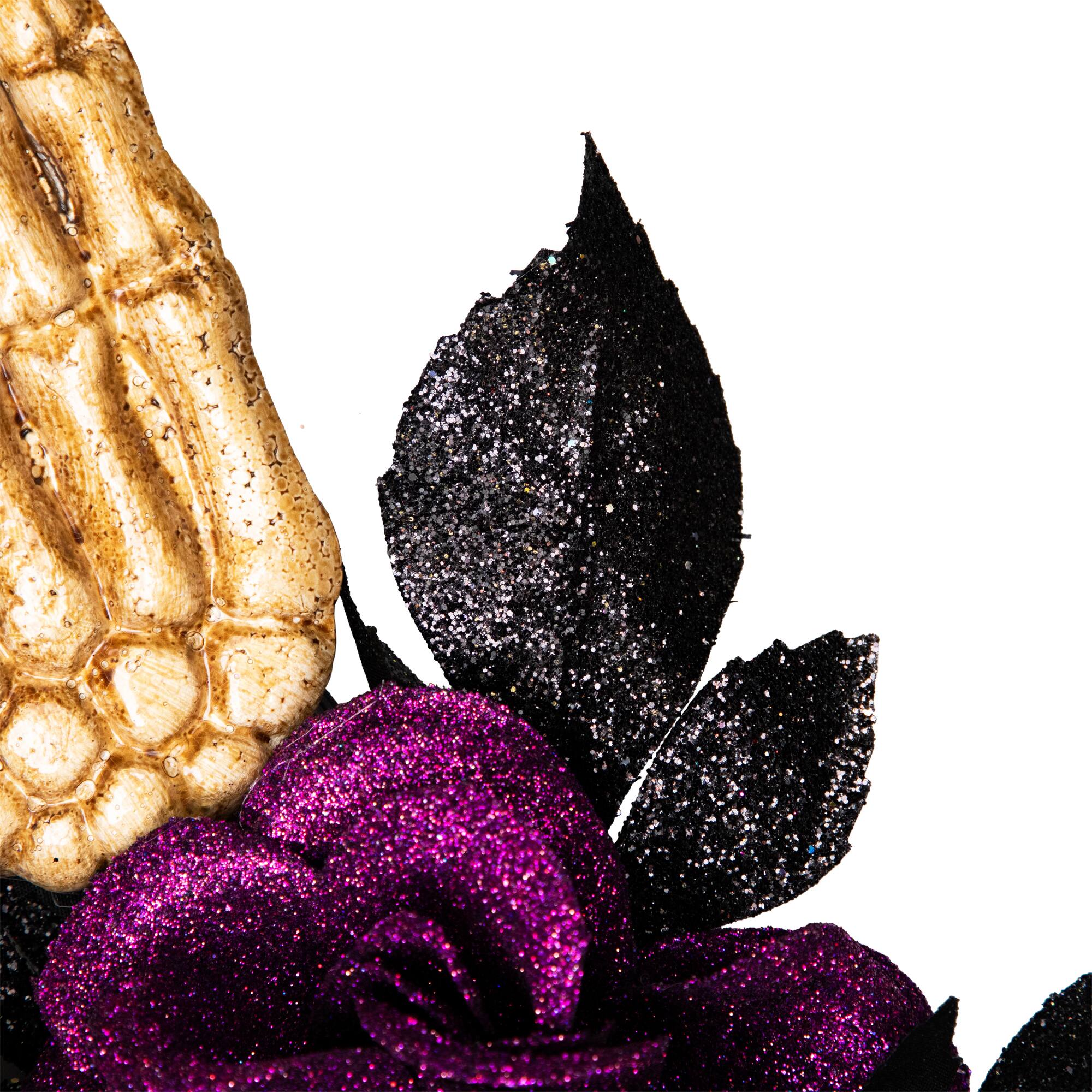 22" Skull with Hands & Purple Roses Halloween Twig Wreath